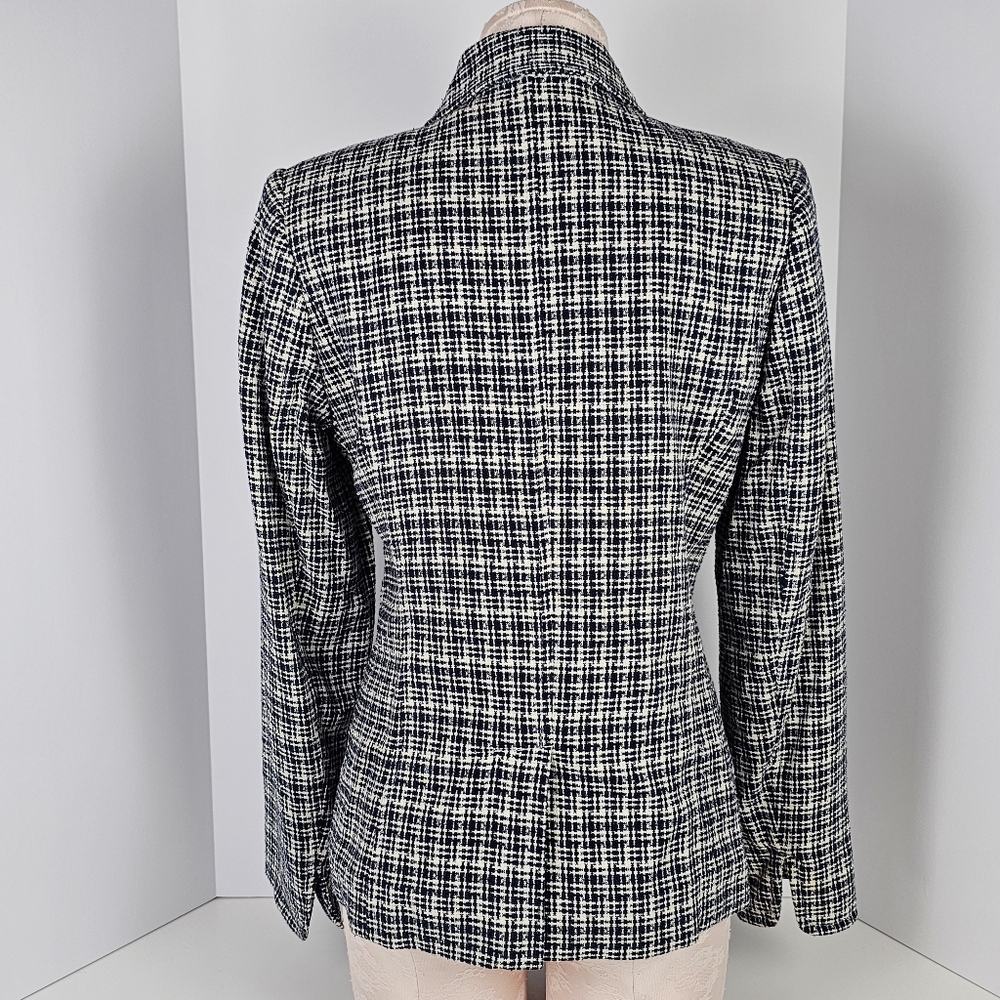 Laura Scott Silk Blend Tweed Blazer Jacket Women’s 6 Black White Check 54% Silk - Picture 3 of 10